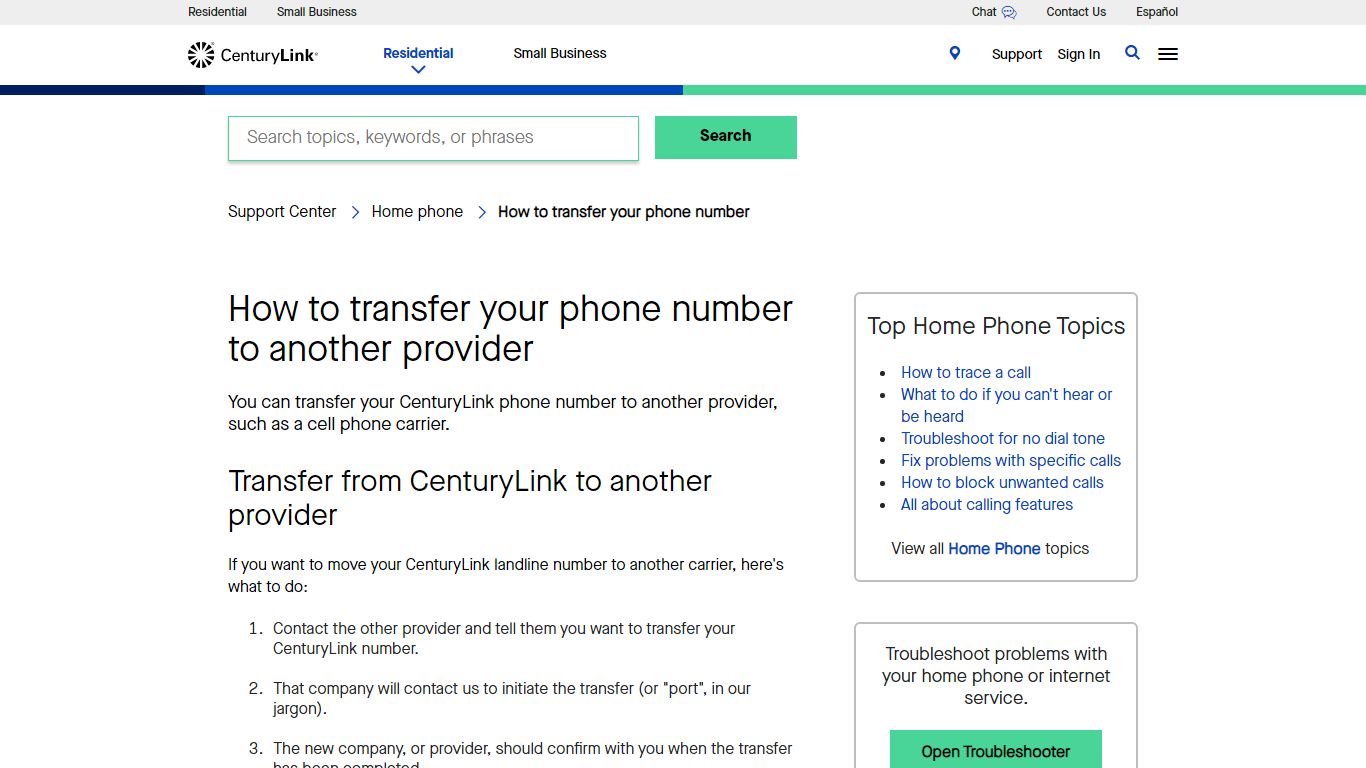 Transfer Your Number - CenturyLink